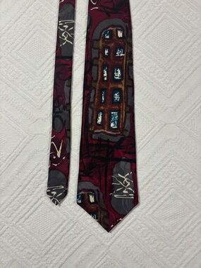 Anthony Richards Vintage 90s Abstract Art Silk Tie Burgundy Gray Red Wide 3.75"
